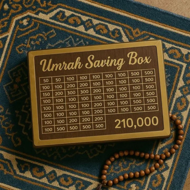 Umrah Saving Box | Islamic Money Saving Bank | Wooden Coin Bank for Hajj & Umrah Goal Planning