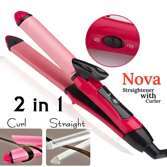 2 in 1 NOVA NHC-2009 Hair Curler & Straightener | Professional Styling Tool for Smooth, Shiny & Frizz-Free Hair – Dual Function Beauty Device