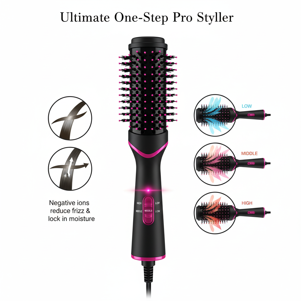 One Step Hair Dryer and Volumizer Brush 1000W | Hot Air Brush for Straightening, Curling & Styling | 3-in-1 Hair Styler Comb