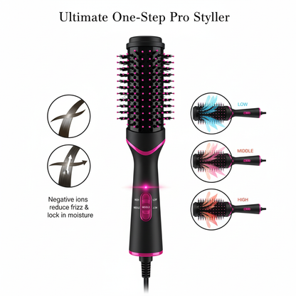 One Step Hair Dryer and Volumizer Brush 1000W | Hot Air Brush for Straightening, Curling & Styling | 3-in-1 Hair Styler Comb