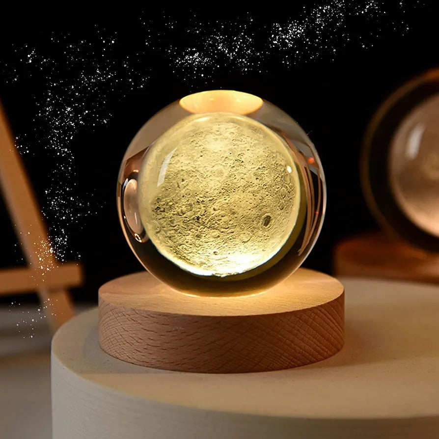 Mini Moon Shape Crystal Lamp | 3D LED Night Light | Rechargeable Decorative Table Lamp for Bedroom & Gifts