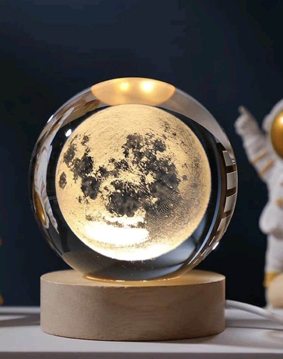 Mini Moon Shape Crystal Lamp | 3D LED Night Light | Rechargeable Decorative Table Lamp for Bedroom & Gifts
