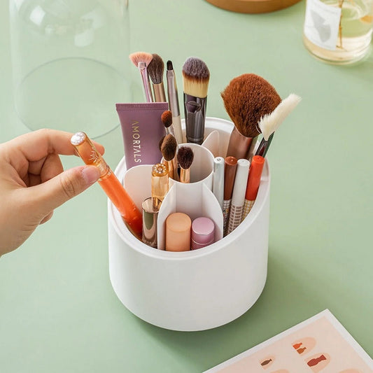 360° Rotating Makeup Brush Holder | Cosmetic Organizer for Vanity – Adjustable, Multi-Compartment Brush Storage for Eyeshadow, Lipsticks & Tools