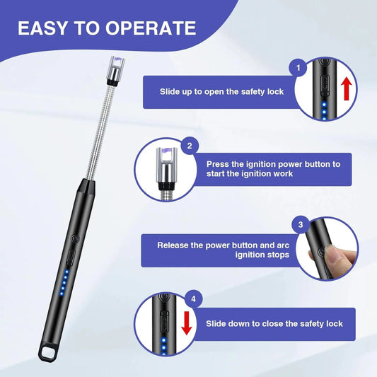 USB Rechargeable Flameless Lighter with 360° Flexible Neck | Windproof Electric Arc Lighter for Candles, BBQ, Kitchen & Outdoor Use