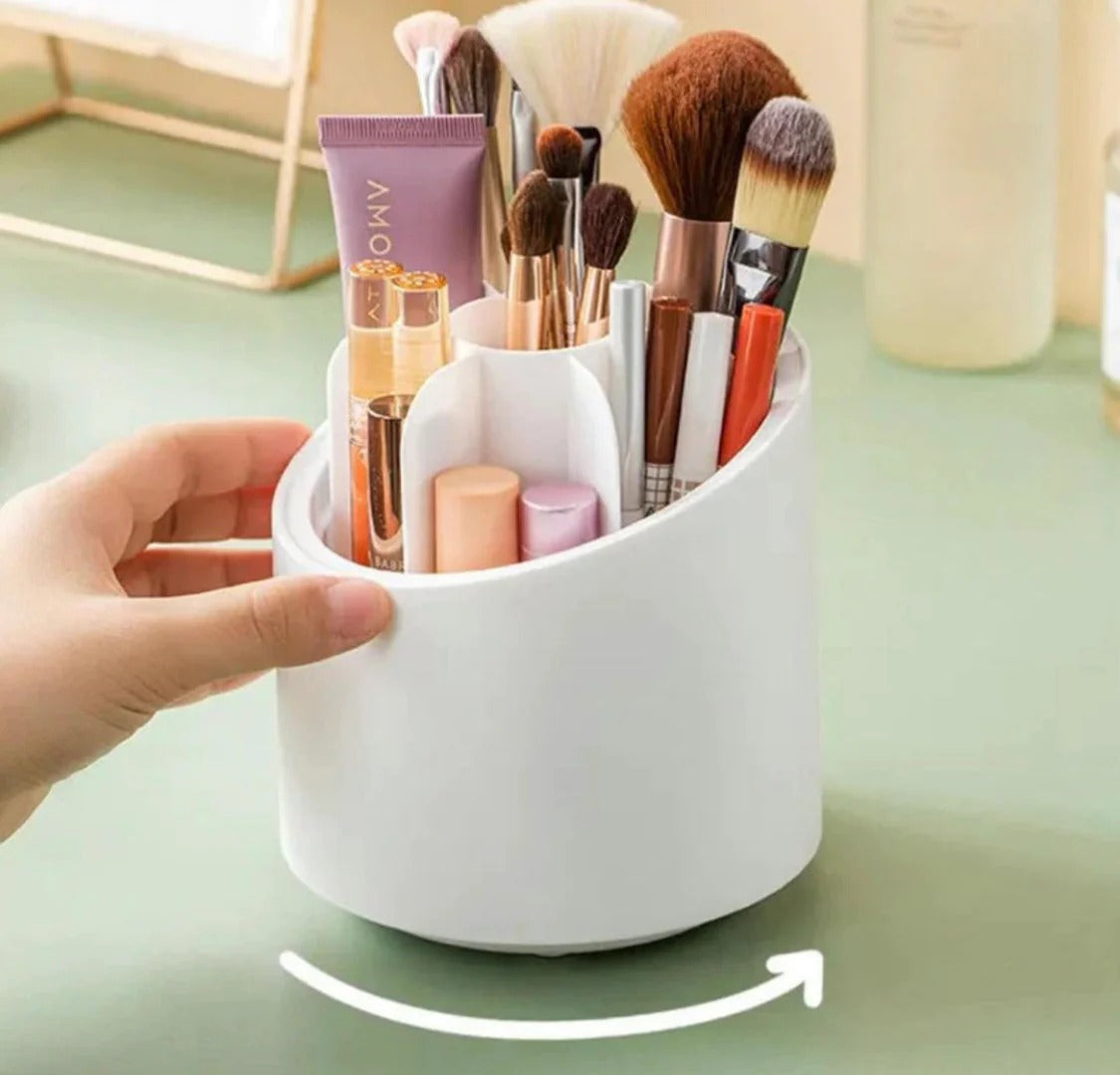 360° Rotating Makeup Brush Holder | Cosmetic Organizer for Vanity – Adjustable, Multi-Compartment Brush Storage for Eyeshadow, Lipsticks & Tools