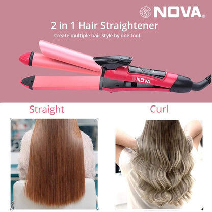 2 in 1 NOVA NHC-2009 Hair Curler & Straightener | Professional Styling Tool for Smooth, Shiny & Frizz-Free Hair – Dual Function Beauty Device